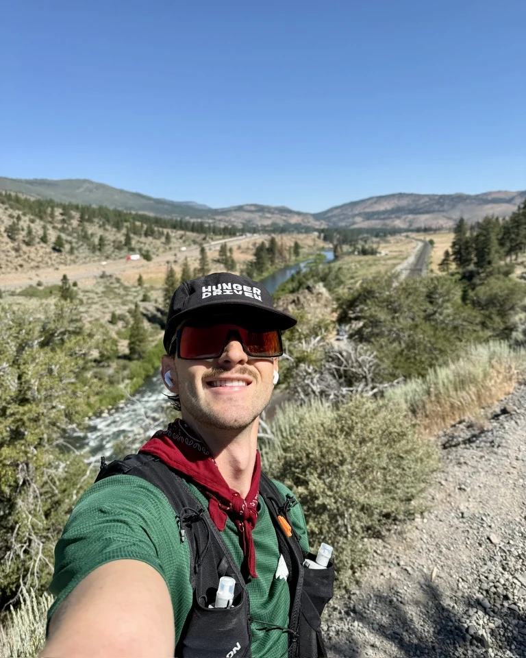 Matt McCabe running on a trail.